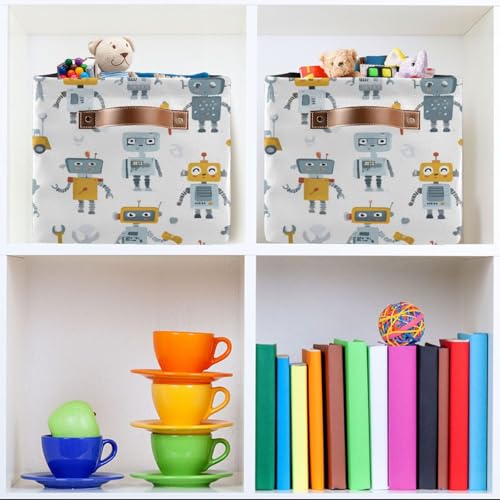 Image of Aslsiy Storage Basket Colorful Cute Robots (7) Nursery Bins Baby Canvas Box Clothes Shelf Basket Laundry Hampers 2 Pcs