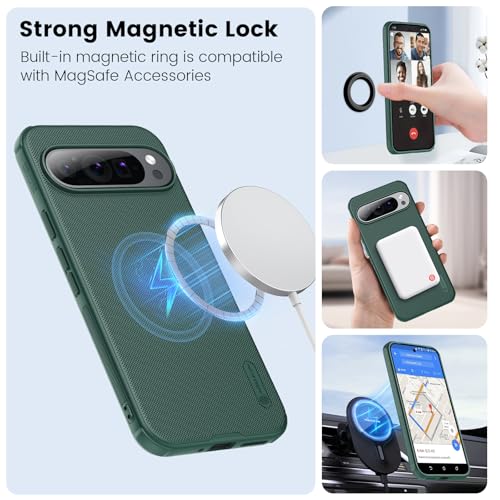 Image of Nillkin Case for Google Pixel 9 Pro XL (6.73'' Inch) Super Frosted Shield Pro Magnetic Suction Function Only Hard Back Soft Border (PC + TPU) Cover Raised Bezel Camera Protect Green Color