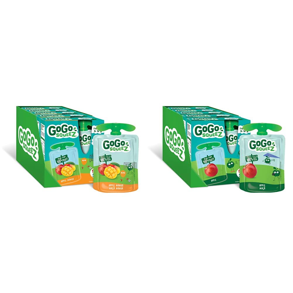 GOGO SQUEEZFruit Snack on the Go, Apple Mango, 20 x 90g, Made from 100% fruit & Fruit Snack on the Go for Kids, Apple Puree, GoGo squeeZ Pouches, 4x90g (Pack of 5, 20 pouches)
