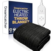 Dreamcatcher Black Heated Throw Electric Blanket, 160 x 120cm Heated Blanket Machine Washable Soft Fleece Electric Throw Overblanket with 12HR Timer and 9x Control Heat Settings