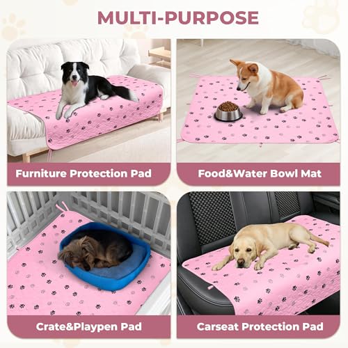 Image of Fostanfly Reusable Puppy Pads, 2 Pack 18 inchx 24 inch Washable Dog Pee Pads, Pink | Machine Washable & Reusable, Strong Absorbency, Leakproof, Waterproof, Non-Slip Bottom, Training Mats for Potty, Crate