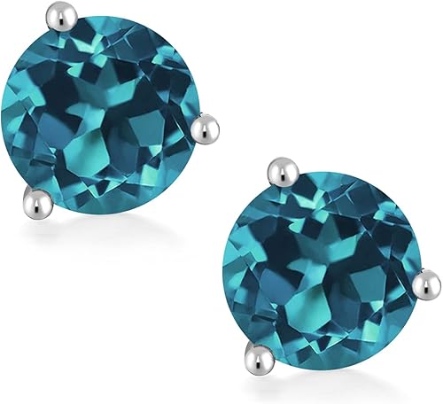 Miniatura 2 de Gem Stone King Aretes de oro blanco de 14 quilates con piedra natal Aretes de tuerca de Martini Redondos de 0.315 in Aretes de oro blanco