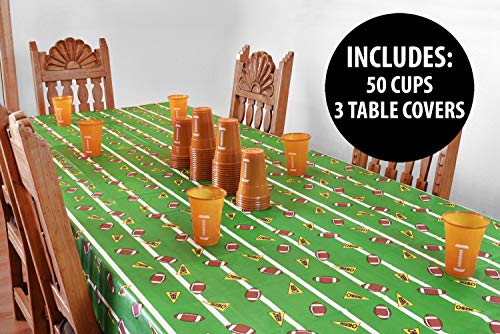 KOVOT Football Style Party Table Supplies (3 Tablecloths + 50 Cups)