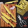 MOSFiATA Kitchen Knife Set, 17 Pcs Japanese Stainless Steel Knife Sets for Kitchen with Block with Knife Sharpening Rod, Dishwasher Safe, Gift Set,Titanium Plated Knife Block Set