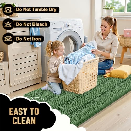 Image of OLANLY Thick Bathroom Runner Rugs 44x24, Extra Absorbent Chenille Striped Bath Rugs, Rubber Backing, Machine Wash Dry, Long Bath Mats for Bathroom, Tub and Shower, Home Decor Accessories, Olive Green