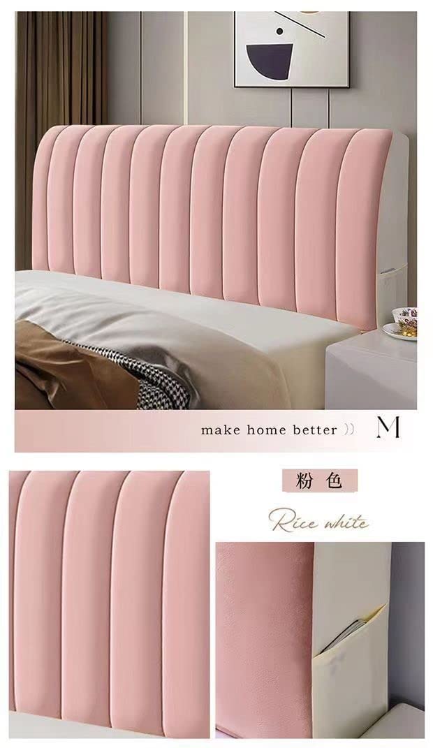 Dicker Stretch-Kopfschutz mit Seitentasche, staubdichter Samt-Schonbezug für Doppel-Kopfteil, Rosa, 210 x 60 cm