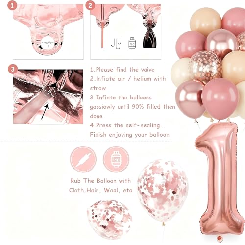 Image of 10th Birthday Decorations for Girls, Retro Pink Double Digits 10 Balloon Set Happy 10th Birthday Banner Cake Topper Dusty Pink Nude Confetti Star Balloons for Boho 10 Year Old Bday Party Decoration