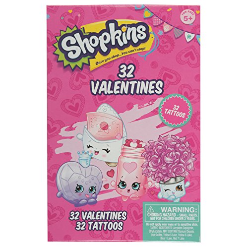 Shopkins 32 Valentine Cards with Tattoos