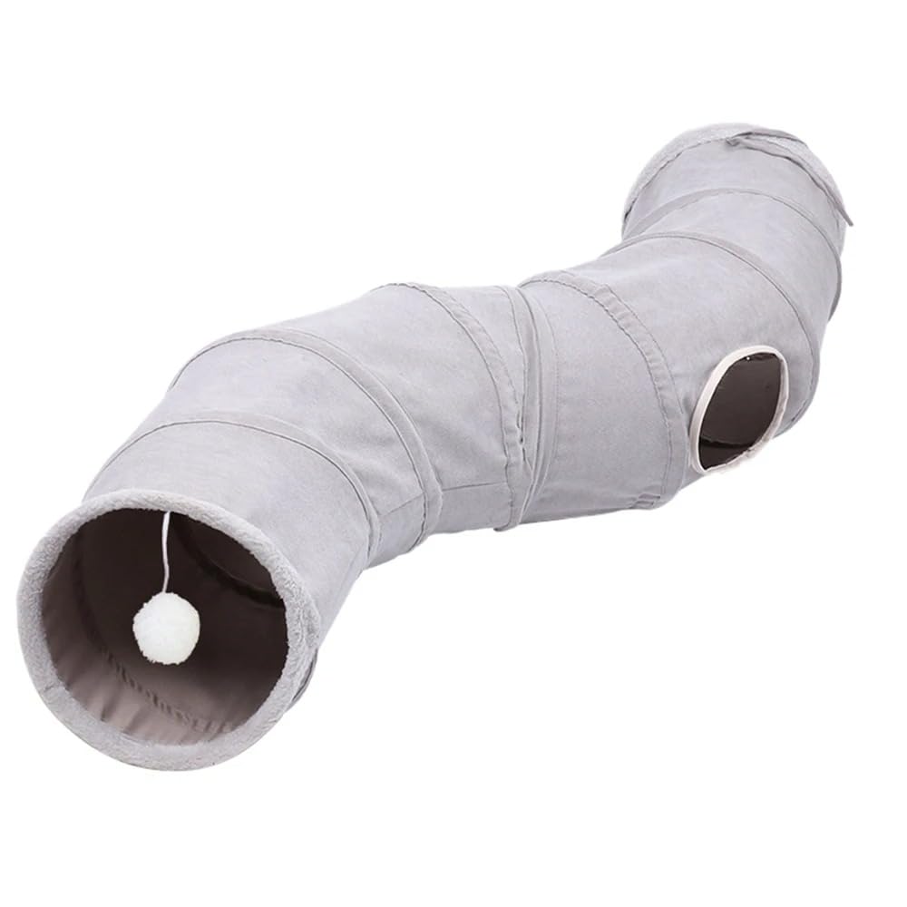 Tunnel pour Chat D'intérieur Jouets Pliables pour Chat Tube De Jeu en Forme De S Tunnel Froissé en Daim Gris pour Animaux De Compagnie avec Balle