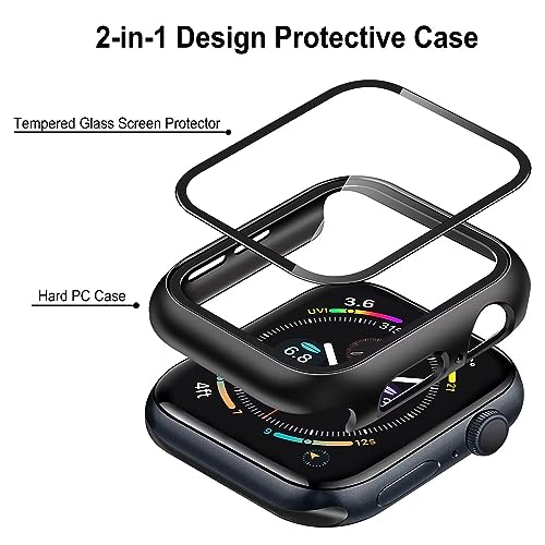 Image of VEMIGON Hard PC Case Compatible with Apple Watch SE3 /SE2 /SE /Series 6 /5 /4 44mm with Tempered Glass Screen Protector, Overall Protection Slim Bumper Cover for iWatch - (44mm Black)