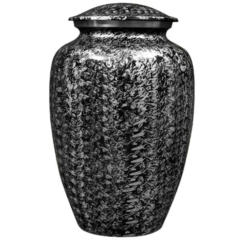 Image of ALPHA Living HOME Handcrafted Urns for Ashes Adult Male & Female - Keepsake Metal Large Memorial Home Decor Urns Marble Finish & Secure Lid Decorative Keepsake (Black White)