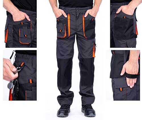 Foto von Mazalat Arbeitshosen männer mit Kniepolstertaschen, Größen S-XXXL, Arbeithose Herren, Arbeitshose, Arbeits Hose, Cargo Hosen, Schwarz/Orange L