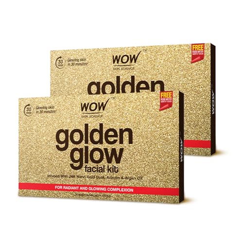Image of WOW Skin Science Gold Facial Kit for Glowing Skin | Made With Activated Naturals | Salon-Like Facial at Home | Brightens Dull Skin, Tightens & Refines | 85mL | Pack of 2