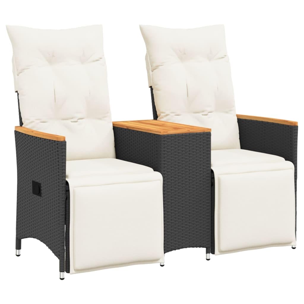 Divano da Giardino Reclinabile 2 Posti con Tavolino Rattan Nero