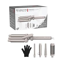 Remington Ferro Arricciacapelli 5in1, Ondulatore, (3 Bacchette in ceramica 13-,33mm, Spazzola rotonda, Accessorio Onde) Display LED 130-210°C, Onde da spiaggia, Ricci spiralati e naturali CI41MS5E51