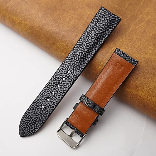 Vinacreations 18Mm Black Handmade Stingray Leather Watch Band Men Premium Luxury Replacement Buckle Strap By Vietnamese Dh-60-18Mm #TOP2