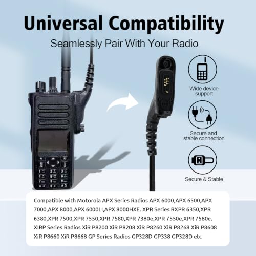 Auriculares walkie talkie con micro PTT para Motorola APX6000 XIR8628 binaural negro 2