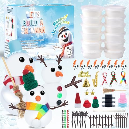 DSDFDS 12 Pack Christmas Craft - DIY Snowman Making Set for Kids, Creative Air Dry Modeling Clay, Build a Snowman Kit for Christmas Decorations Gifts Xmas Activities Holiday Favor Supplies