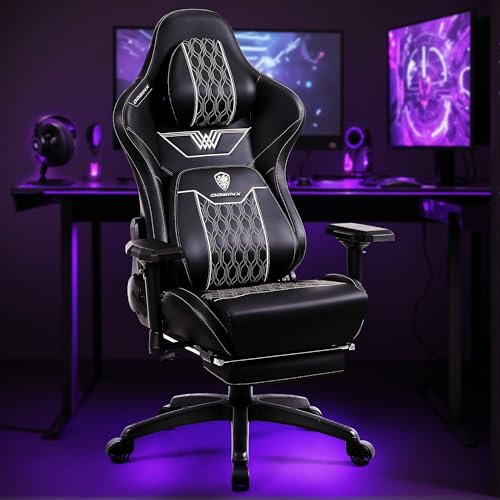 Sedia Gaming con braccioli 4D, ergonomica, con poggiapiedi, in pelle PU, comodo supporto lordosi, grande e alta, 180 kg, nero - Sedia gaming - Immagine 1