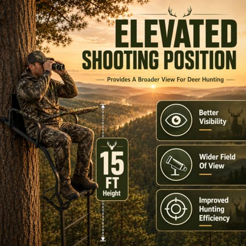 Image of FUNHORUN Ladder Tree Stand for Deer Hunting, 15FT Treestand with Seat