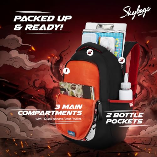 Image of Skybags Kenshi 34L Casual Backpack for Boys & Girls with 3 Compartments & Adjustable Shoulder Strap | Quick Access Front Pocket | Rain Cover | Perfect for School & Travel - Unisex
