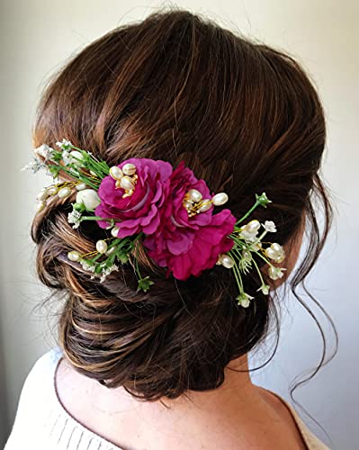 Image of Hair Flare Women Artificial Flower Made Hair Accessories And HairPin- Dark Pink, 2215