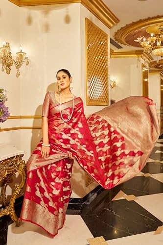 Image of SWORNOF Women's kanjivaram banarasi silk saree for Patola festival Wedding silk with rich pallu Design sarees for women with blouse piece