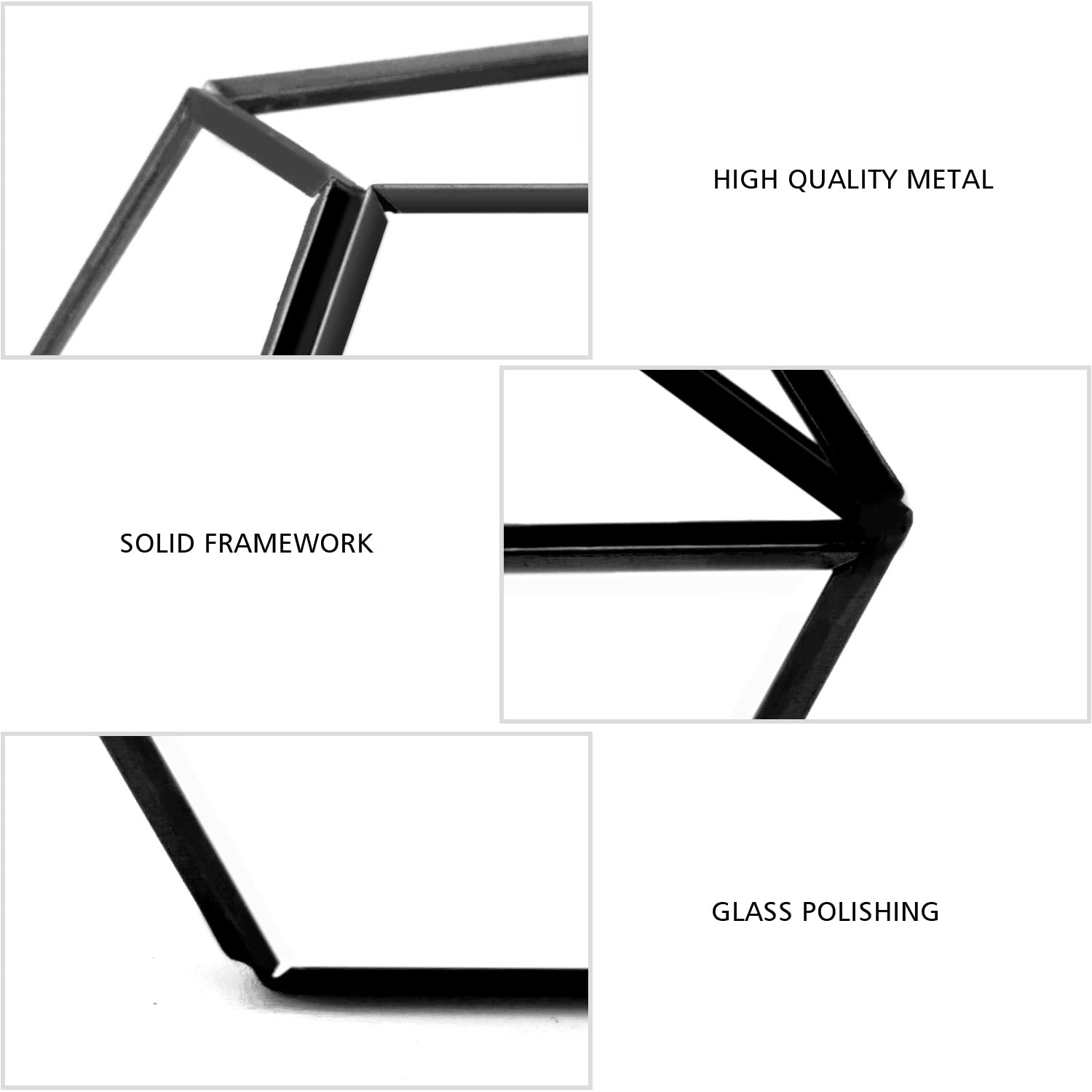 Mini Glass Geometric Terrarium Container,Set of 4,Black Terrarium Set,Glass Flower Pot Planter Vase Bowl Indoor Succulent Fern Moss Air Plants,Display Box Decor Table Window Sill Balcony (NO Plants)