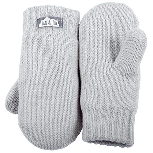 JAN & JUL Toddler Kids Warm Fleece Lined Knit Mittens with Thumb for Fall Winter (Mitten M: 9-36m, Light Grey)