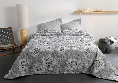 Copriletto imbottito con motivo floreale naturale tessuto e tinto in Francia colore tè e dimensioni 240 x 260 cm e ovatta 100% collezione poliestere giallo nero