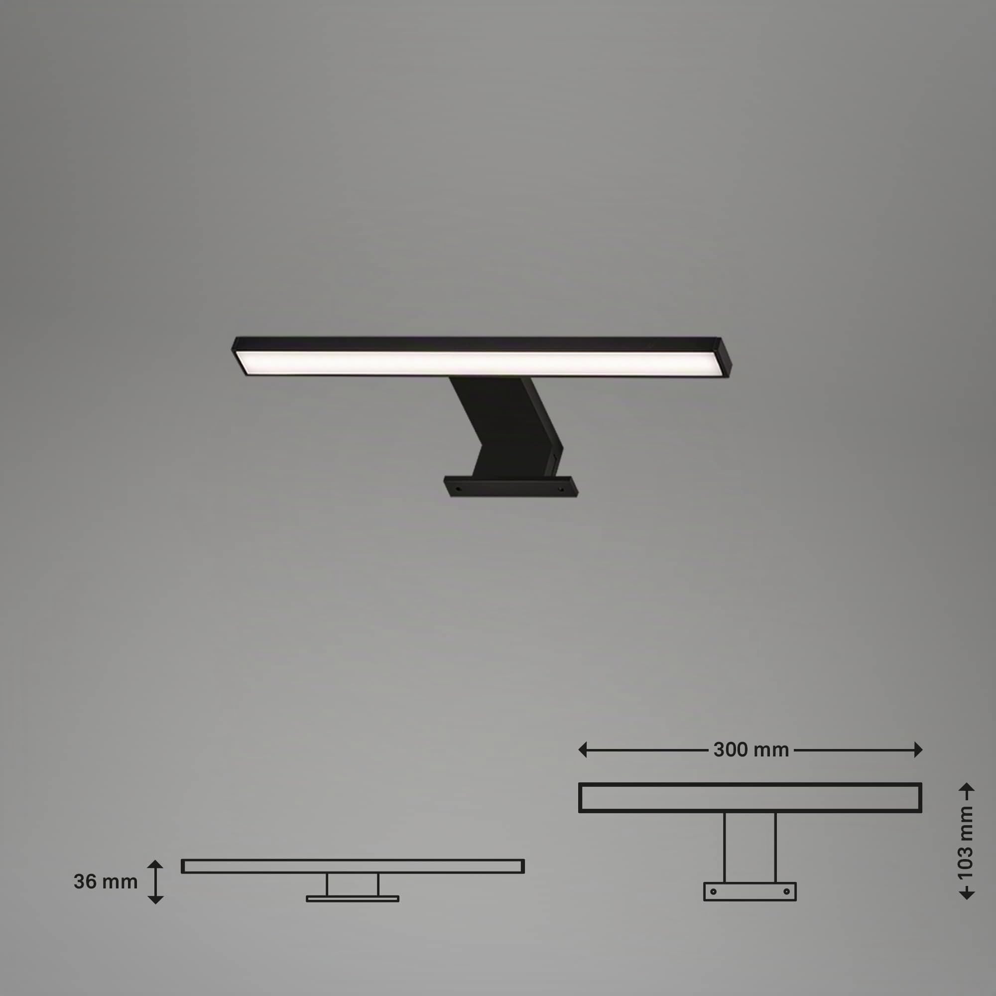Briloner Leuchten - LED Spiegelleuchte, Spiegellampe IP44, Badleuchte, Badlampe 5 Watt, 500 Lumen, 4000 Kelvin, Schwarz, 300x103x36mm (LxBxH)