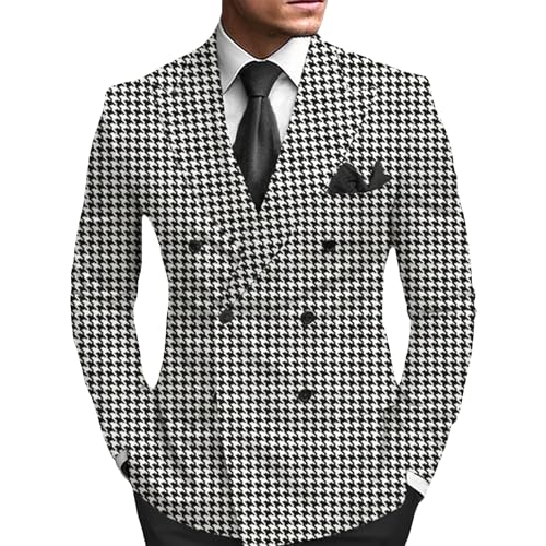 Men's Plaid Double Breasted Suit Jacket Casual Slim Fit Button Sport Coats Party Wedding Blazer Jackets