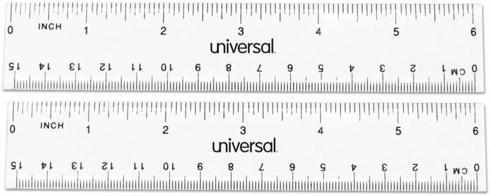 Universal UNV59025 6 in. Long Standard/Metric Plastic Ruler - Clear (2/Pack)
