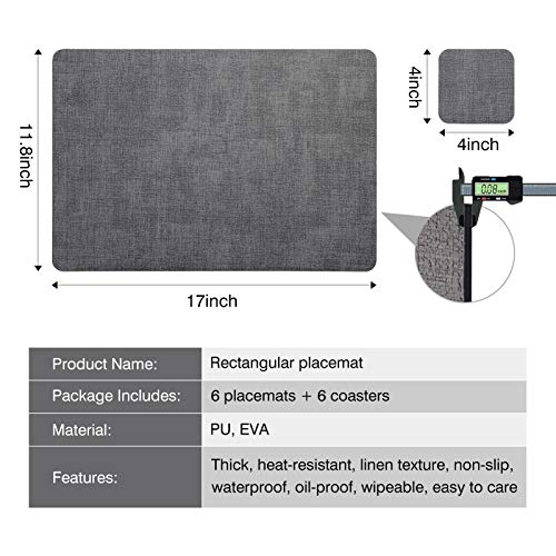 Searching Roads Premium Synthetic Leather Placemats 6 Pcs Waterproof PU Table Mats and Coasters Set - Thumbnail 2