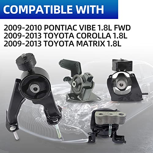 Engine Motor Mount Set - Compatible With Fits For 2009 2010 2011 2012 2013 Toyota Corolla 1.8L & Toyota Matrix 1.8L, 2009-2010 Pontiac Vibe 1.8L Fwd 4Pcs, A62015 A62023 A62027 A62039 #TOP1