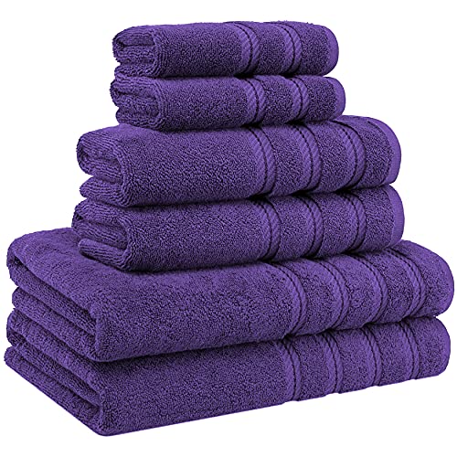 American Soft Linen 100% Turkish Carde Cotton 6 Piece Towel Set, 560 Gsm Towels For Bathroom, Super Soft 2 Bath Towels 2 Hand Towels 2 Washcloths, Rich Purple #TOP6