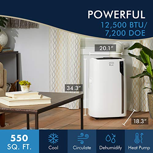 Delonghi Portable Air Conditioner 12,500 Btu,Cool Extra Large Rooms Up To 550 Sq Ft,Wifi With Alexa,Energy Saving,Heat,Quiet,Remote,Ac Unit,Dehumidifier,Fan,Programmable,Window Venting Kit,El376Hrgfk #TOP1