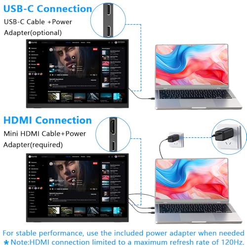 Image of 16 inch 2.5K Portable Monitor 144Hz (USB-C), 2560x1600 HDR Gaming Monitor with Stand & Speakers, HDMI USB-C External Display for Laptop Mac PC PS5 /Phone