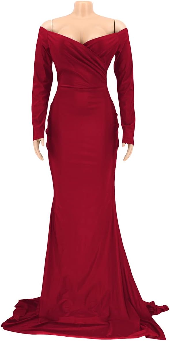 A ADILACA Women's Off Shoulder High Split Long Formal Party Maxi Dress, Off Shoulder High Split Dress - Image 3