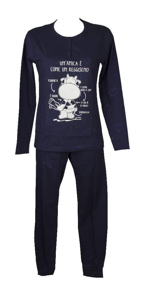 Pigiama Donna CRAZY FARM Estivo In Cotone, Maglietta Mezza Manica E Pantaloncino, Colore Boy Friend Blu, Taglia S