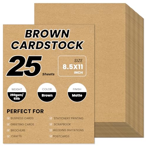 25 Sheets Brown Cardstock 8.5 x 11, 92lb/250gsm Kraft...