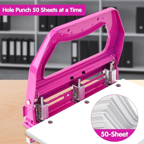 Image of AFMAT 3 Hole Punch Heavy Duty, 9 /32 inch Holes, 50-Sheet Hole Puncher 3 Ring, 50% Reduced Effort, Adjustable Two & Three Hole Punch, Metal Paper Puncher w /Large Chip Tray, Metal Paper Guide, HP18