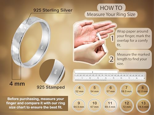 AeraVida Sterling Silver Hammer Textured Band Ring | 4mm Wide Comfort Fit Ring | Handcrafted Ring for Women and Men4