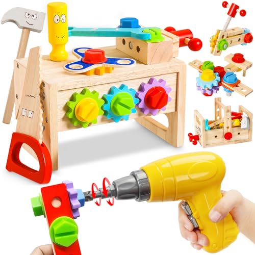 Kids Tool Set Toy with Drill, Wooden Toy for...