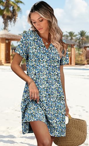 Image of WIHOLL Summer Dresses for Women Casual V Neck Wedding Guest Dress Hawaiian Midi Dress Fashion Beach Vacation Clothes