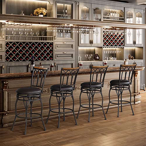 Katdans Swivel Bar Stools Set Of 2, 24/29 Inch Adjustable Seat Height Bar Stool With Back, Pu Leather Kitchen Island Stools For Pub, Bistro, Restaurant, Brown Seat With Metal Base, Ks902P #TOP3