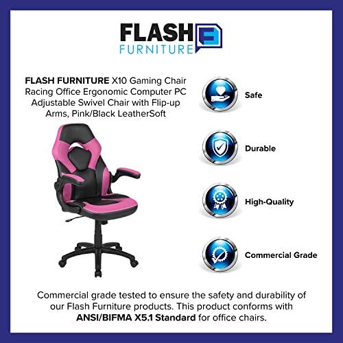 Flash Furniture X10 Gaming Racing Office Ergonomic Computer PC Adjustable Swivel Chair with Flip-up Arms, Pink/Black LeatherSoft