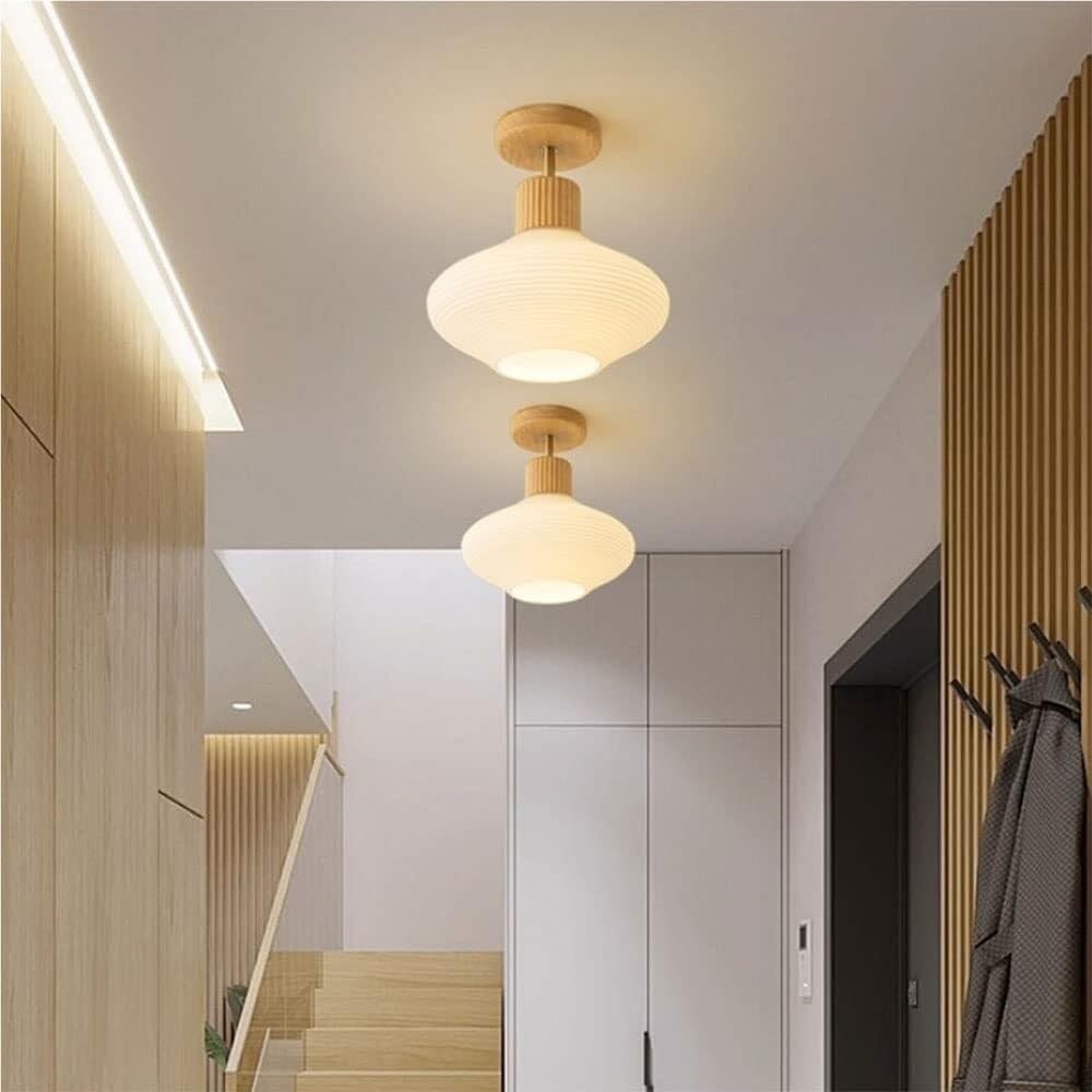 Szklana Lampy Sufitowa, Lampy Sufitowa Z Drewna Skandynawskiego, 3-kolorowe, Ściemnialne Oświetlenie Sufitowe Do Przedpokoju Kawiarni, Korytarza Na Poddaszu(Glass Walnut)