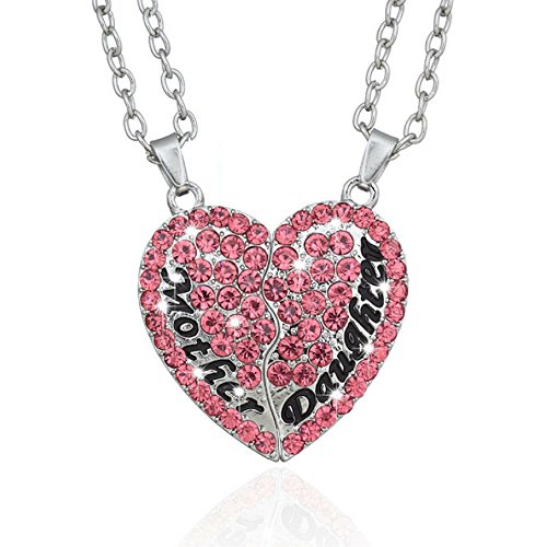 Luvalti Pink Split Heart Pendant Necklaces - Set of 2 Mother & Daughter Heart Pendant Necklace