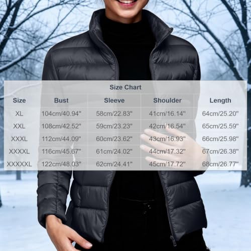 Womens Puffer Jacket Solid Zip Up Down Jacket Warm Full Zip Puffer Coat - image 4